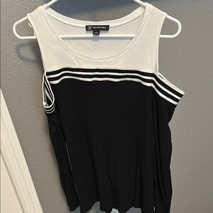 INC Black and White Women's cold shoulder Top